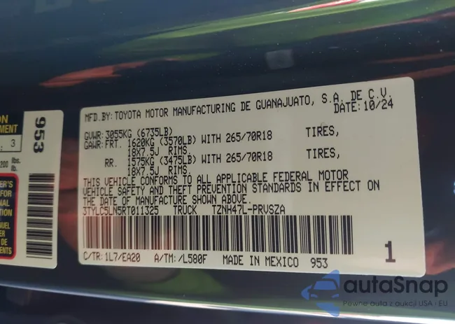 3TYLC5LN5RT011325: 43800149