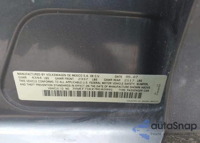 3VWEF71KX7M183991: 43800184