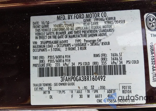 3FAHP0GA3BR160492: 43800278