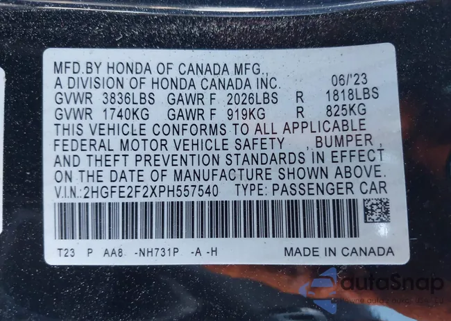 2HGFE2F2XPH557540: 43800280