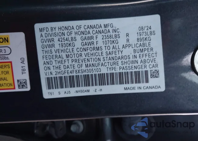 2HGFE4F8XSH305103: 43800293