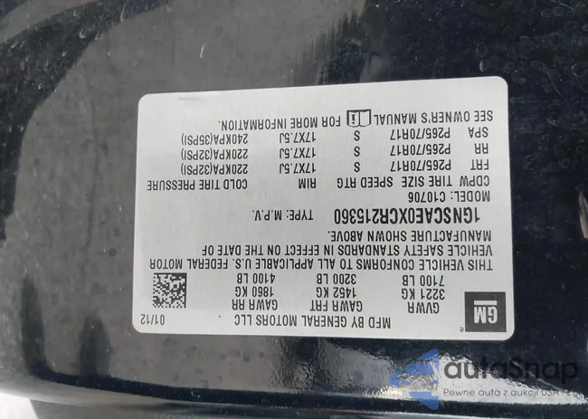 1GNSCAE0XCR215360: 43800431