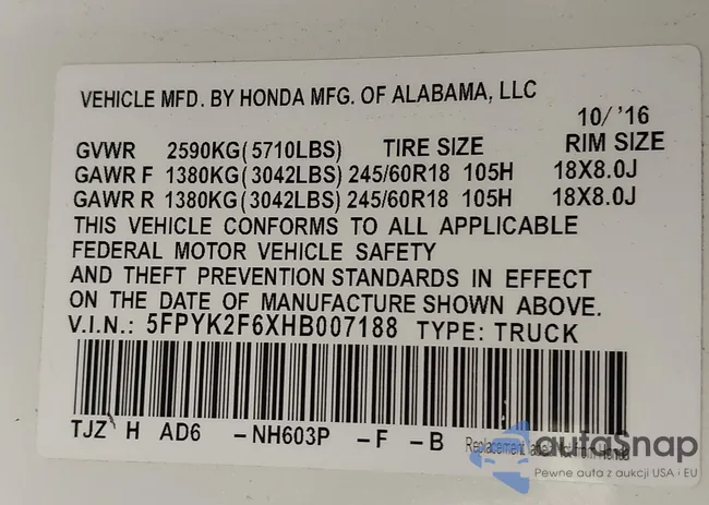 5FPYK2F6XHB007188: 43799824