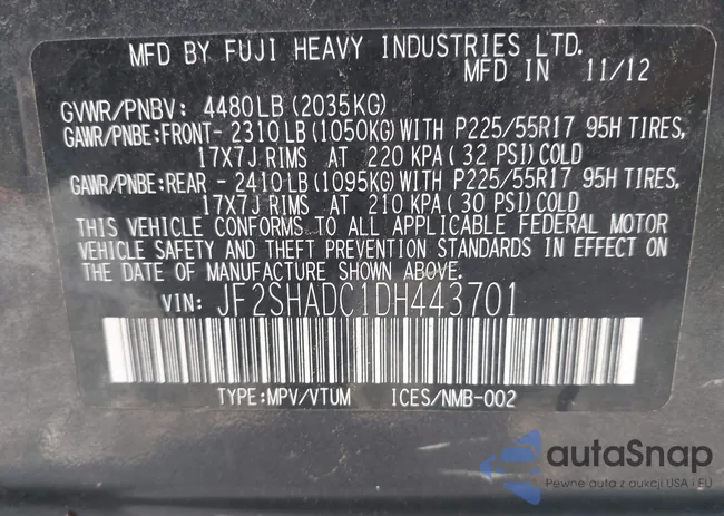 JF2SHADC1DH443701: 43800956