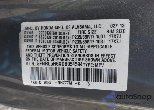 5FNRL5H6XDB054594: 43801066