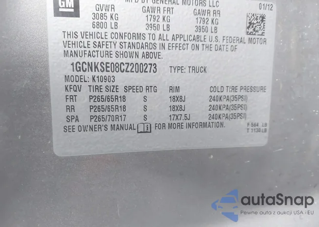 1GCNKSE08CZ200273: 43801163