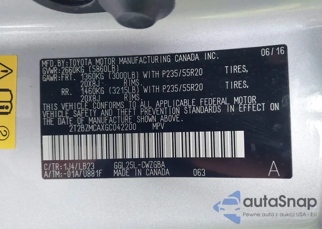 2T2BZMCAXGC042200: 43801207