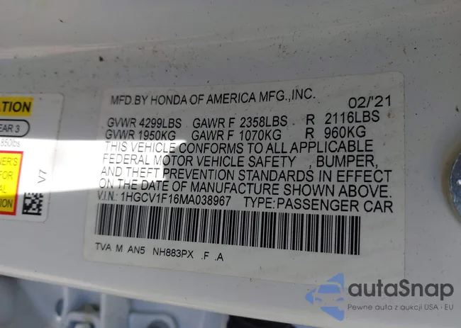 1HGCV1F16MA038967: 43801258