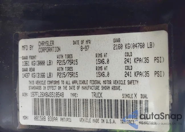 1B7FL26X8WS518548: 43801286