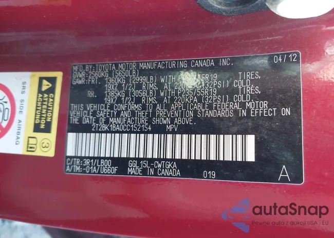 2T2BK1BA0CC152154: 43801401