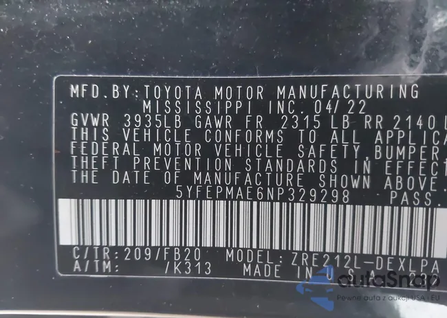 5YFEPMAE6NP329298: 43801441