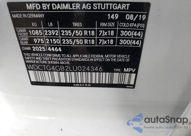 WDCTG4GB2LU024346: 43801494