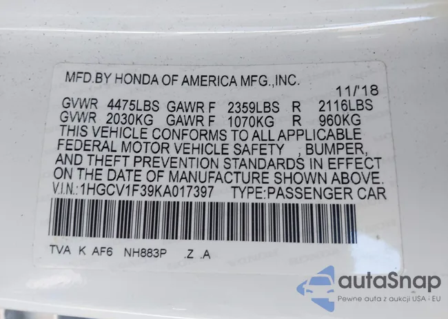 1HGCV1F39KA017397: 43801959