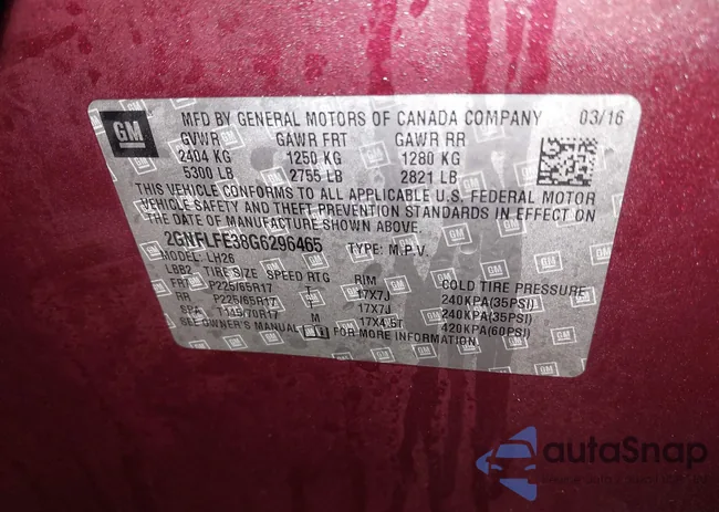 2GNFLFE38G6296465: 43801965