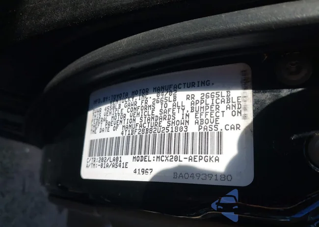 4T1BF28B82U251803: 43802079