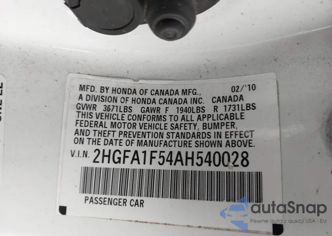 2HGFA1F54AH540028: 43802143