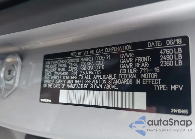 YV4AC2HK4K2061210: 43802149