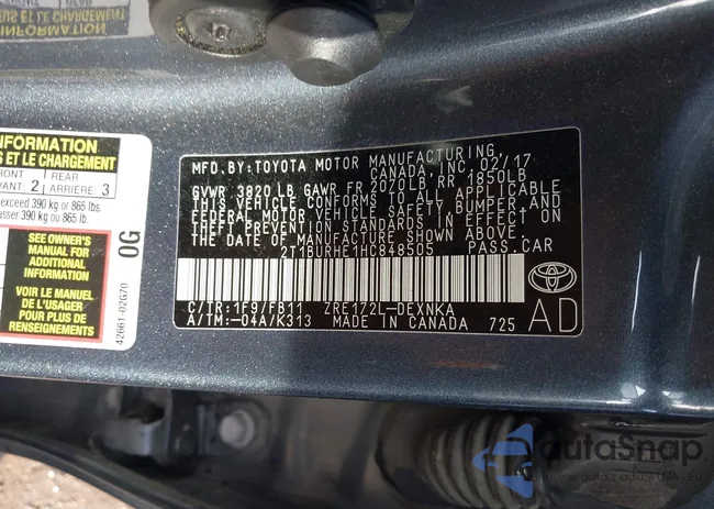 2T1BURHE1HC848505: 43802161