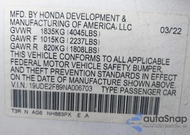 19UDE2F89NA006703: 43802238