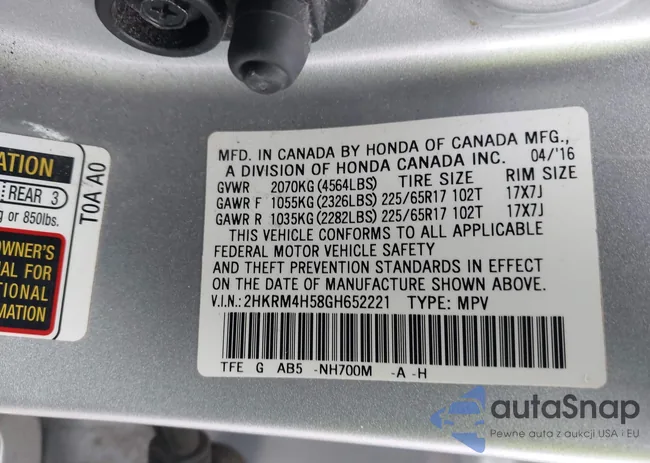 2HKRM4H58GH652221: 43802404