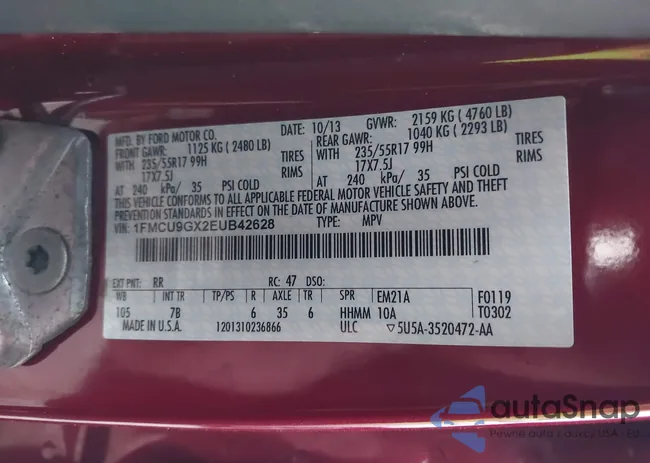 1FMCU9GX2EUB42628: 43801665