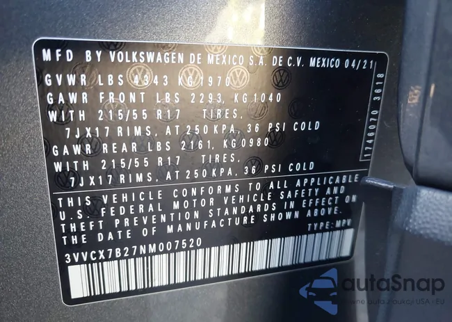 3VVCX7B27NM007520: 43801933