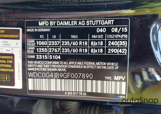 WDC0G4JB9GF007890: 43803001