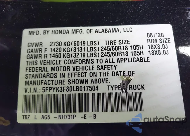 5FPYK3F80LB017504: 43803077