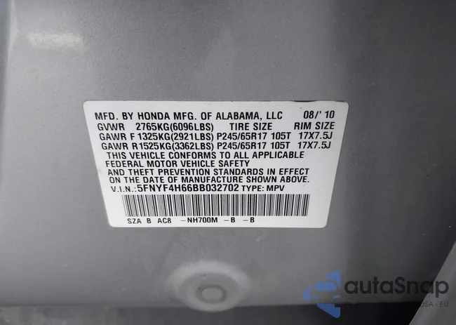 5FNYF4H66BB032702: 43803496