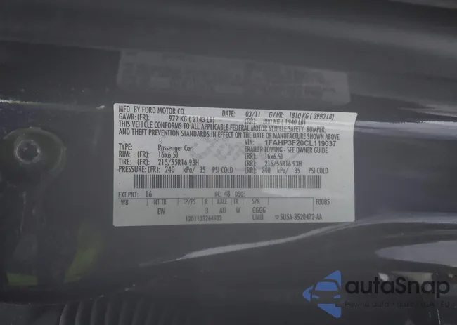 1FAHP3F20CL119037: 43803499