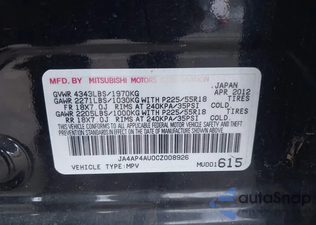 JA4AP4AU0CZ008926: 43802580