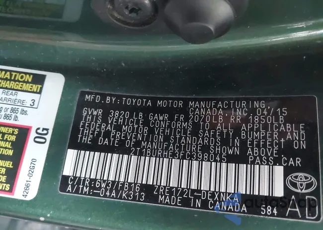 2T1BURHE3FC398045: 43802645