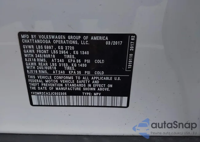 1V2MR2CA2JC502305: 43802926