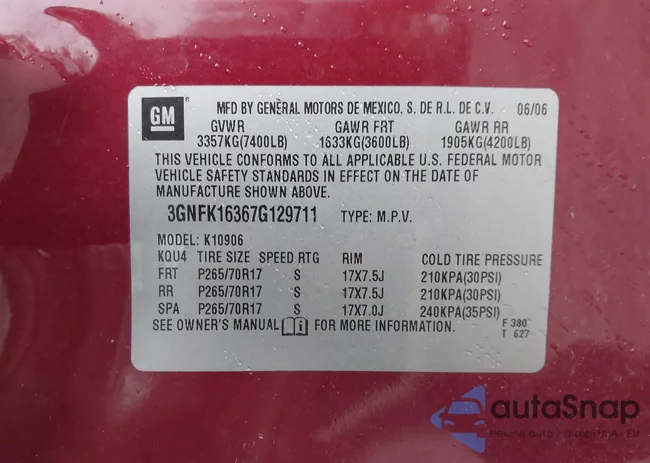 3GNFK16367G129711: 43804021