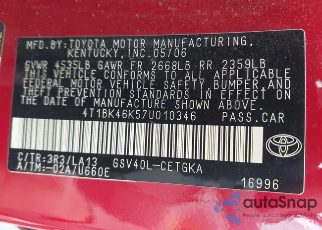 4T1BK46K57U010346: 43804436