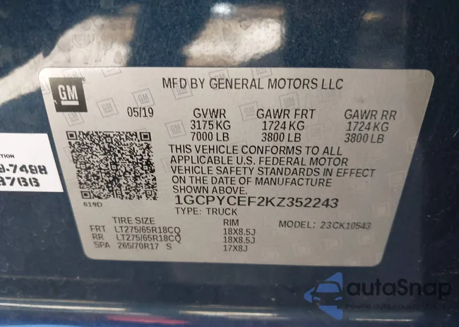 1GCPYCEF2KZ352243: 43803850