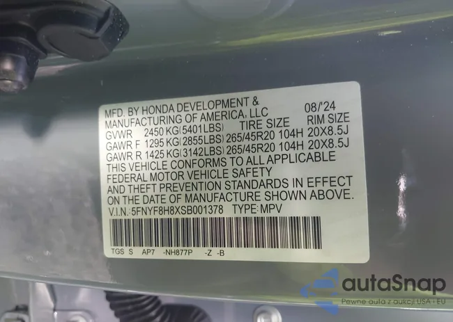 5FNYF8H8XSB001378: 43804964