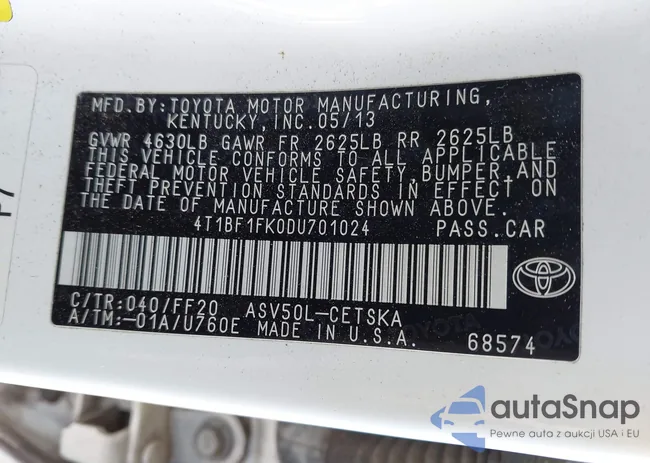 4T1BF1FK0DU701024: 43805165