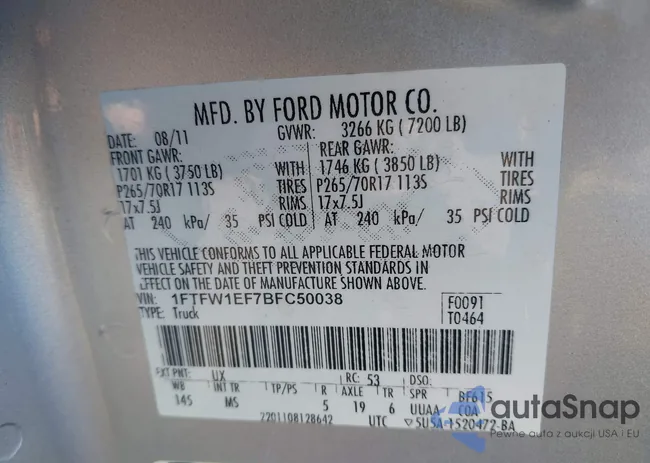 1FTFW1EF7BFC50038: 43805324