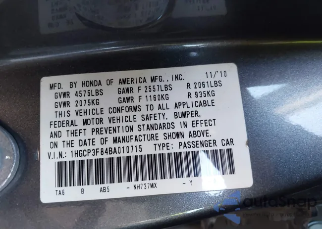 1HGCP3F84BA010715: 43805385