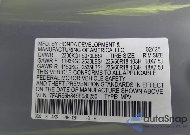 7FARS6H84SE080250: 43805438