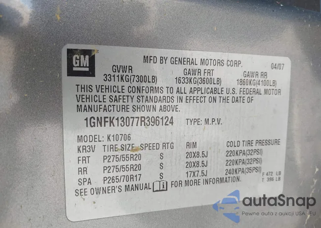 1GNFK13077R396124: 43805490