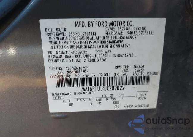 MAJ6P1UL4JC209022: 43805500