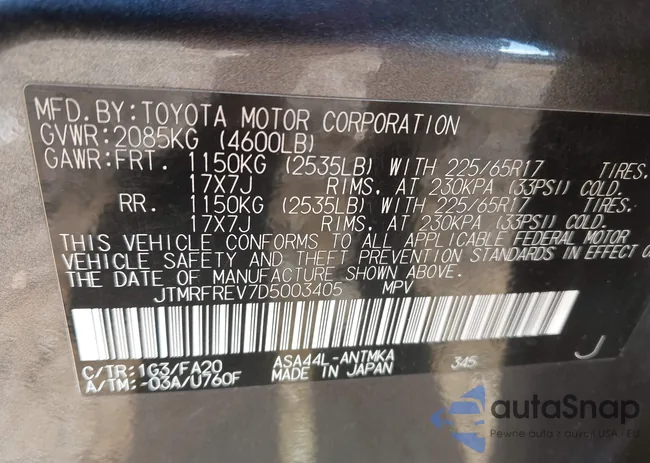 JTMRFREV7D5003405: 43806323