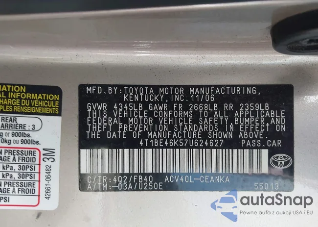 4T1BE46K57U624627: 43806360