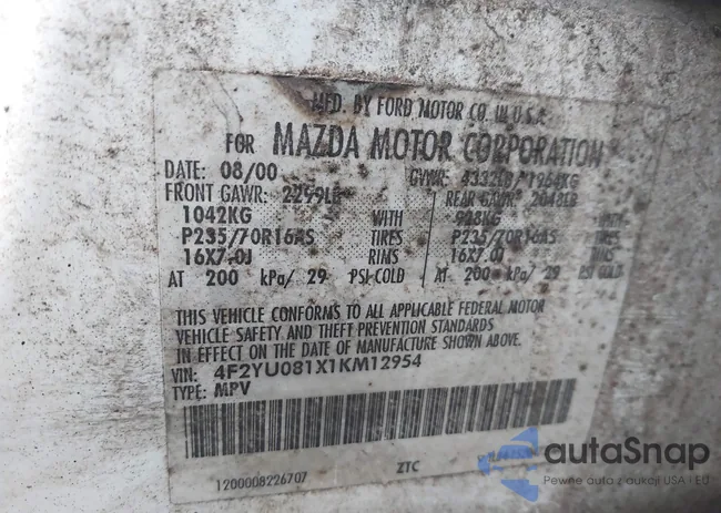 4F2YU081X1KM12954: 43806467