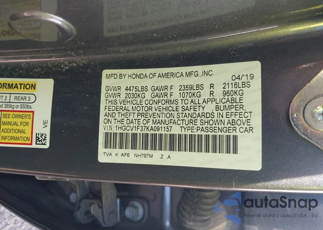 1HGCV1F37KA091157: 43805561