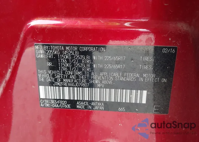 JTMZFREV6GJ079807: 43805628