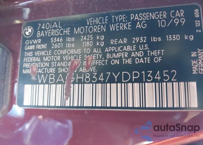 WBAGH8347YDP13452: 43805649