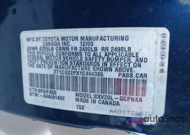 2T1CG22PX1C464385: 43807007